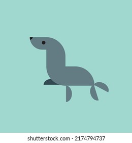 Professionally draw a sea dog in Illustrator on a sky blue background