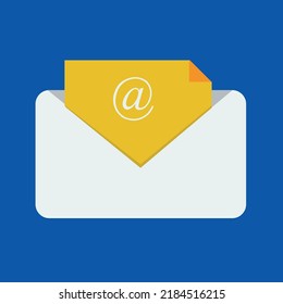 Un sobre diseñado profesionalmente con un mensaje postal sobre fondo azul