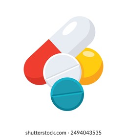 Professionally drawn illustration of birth control pill icon with other pills on white background