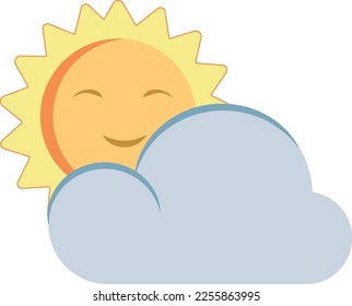 Professionell gezeichnete Illustration der Sonne hinter den Wolken auf weißem Hintergrund