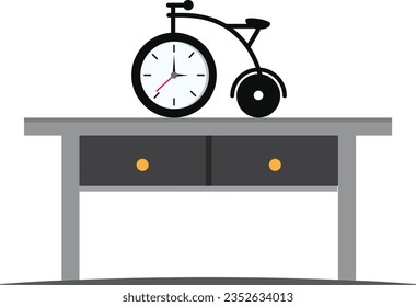 Professionally drawn illustration of a table with a bicycle clock on a white background