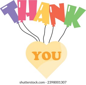 Professionally drawn illustration of thank you balloons with heart on a white background