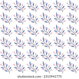 Professionally drawn tree branch background with blue leaves and red fruit