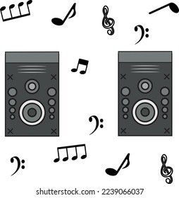 Professionally drawn vector headphones with musical notes on a white background