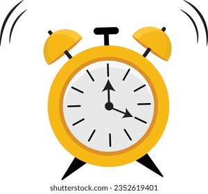 Dibujo profesional de la ilustración del reloj de alarma amarillo dibujado a mano en un fondo blanco