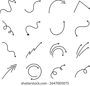 Professionally Rendered Hand-Drawn Arrows in a Simple, Outline Style for Versatile Design Applications