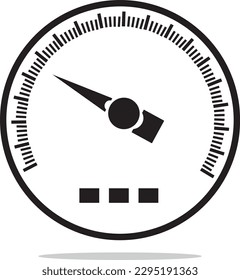 Ilustración del icono del velocímetro blanco y negro con silueta profesional en un fondo blanco