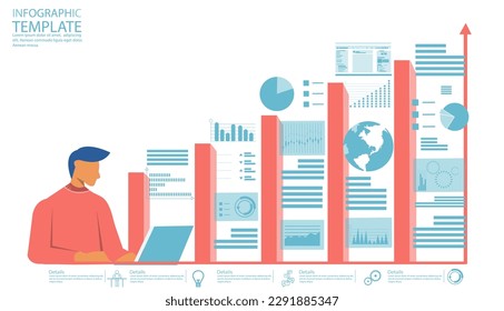 profesionales analizando gráficos.intercambio de acciones en línea.diseño plantilla interfaz de aplicación con ilustraciones planas, interfaz de usuario,idea y concepto pensar creatividad moderno vector de diseño