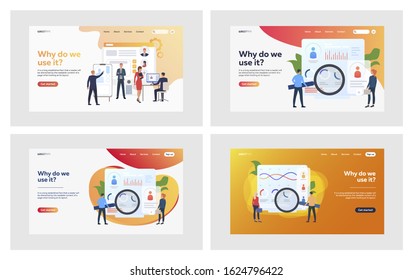 Professionals analyzing infographics set. Diagram, graph templates, circle. Flat vector illustrations. Business, management, human resource concept for banner, website design or landing web page