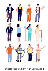 Professionals characters. policeman and fireman, doctor and stewardess, artist and musician, builder. labor Day vector characters. Illustration of doctor and photographer, builder and business man