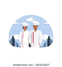 professionals chef couple avatar character