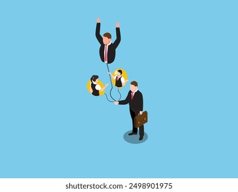 Professionals Collaborating to Achieve Team Goals  3d isometric vector illustration