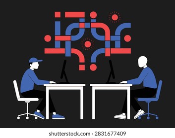 IT Professionals Collaborating on Complex Data Infrastructure Logic