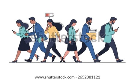 Professionals exhausted and drained by constant digital connection and overwork