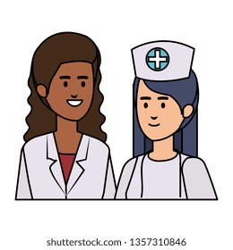 professionals female doctor and nurse characters