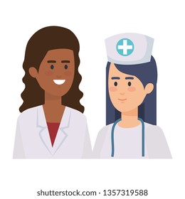 professionals female doctor and nurse characters