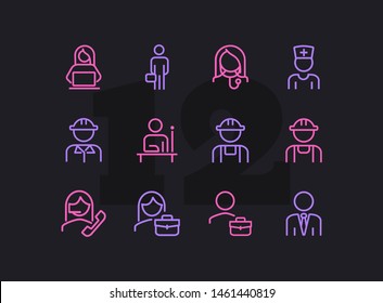 Professionals line icon set. Manager, doctor, engineer. Job concept. Can be used for topics like work, occupation, expertise
