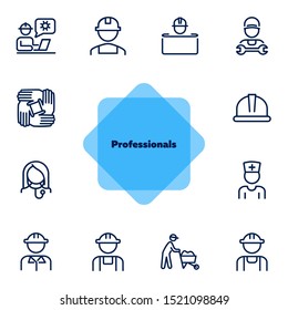 Professionals line icon set. Set off line icons on white background. Doctor, engineer, builder. Job concept. Vector illustration can be used for topics like career, sociality, business