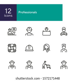 Professionals line icon set. Set off line icons on white background. Doctor, engineer, builder. Job concept. Vector illustration can be used for topics like career, sociality, business