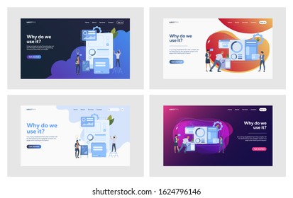 Professionals making infographics set. Interactive graphs, solution, parts. Flat vector illustrations. Business, presentation, teamwork concept for banner, website design or landing web page