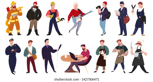 Professionals people 14 male worker characters. Man illustration set isolated on white background. Vector illustration flat style. For creating stylish designs motion animation websites promo prints. 