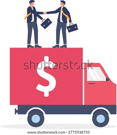 Professionals shaking hands on dollar delivery truck