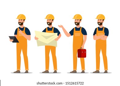 professionals teamwork, architect, foreman, engineering construction worker in different character. vector illustration cartoon character design