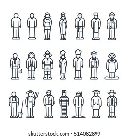 Professionals Worker Employee Job Work Profession Occupation Career Servant Vector Flat Line Icon Set Symbol Pictogram Minimalistic Isolated On White