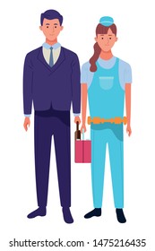 Professionals workers businessman with briefcase and pumbler smiling cartoons ,vector illustration graphic design.