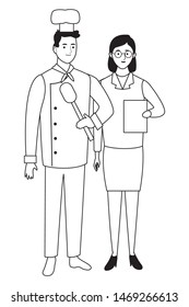 Professionals workers chef with spoon and doctor with clipboard smiling cartoons ,vector illustration graphic design.