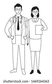 Professionals workers doctors couple smiling cartoons ,vector illustration graphic design.
