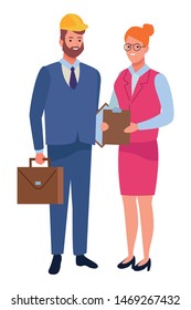 Professionals workers engineer and secretary with briefcase smiling cartoons ,vector illustration graphic design.