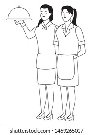 Professionals workers maid and waiter smiling cartoons ,vector illustration graphic design.