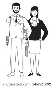 Professionals workers pilot and businesswoman smiling cartoons ,vector illustration graphic design.