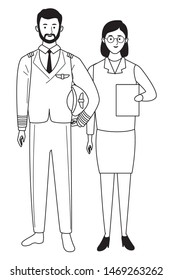 Professionals workers pilot and doctor smiling cartoons ,vector illustration graphic design.