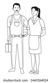Professionals workers pilot and photographer smiling cartoons ,vector illustration graphic design.