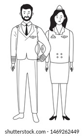 Professionals workers pilot and stewardess smiling cartoons ,vector illustration graphic design.