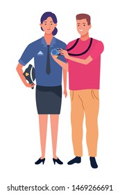 Professionals workers police officer and photographer with camera smiling cartoons ,vector illustration graphic design.