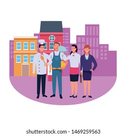 Professionals workers smiling in the city cartoons ,vector illustration graphic design.