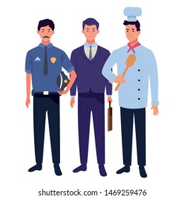 Professionals workers smiling with work tools cartoons ,vector illustration.