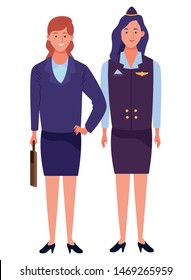 Professionals workers stewardess and lawyer with briefcase smiling cartoons ,vector illustration graphic design.