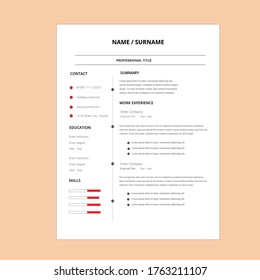 Professional,Vector minimalist cv / resume template, Creative.Displaying your profile.