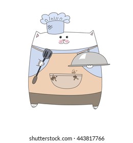 Profession.Cook. White cat. Learning card.Vector for design