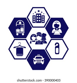Professions. Administrator in hotel. People at work. Set. Vector icon. 