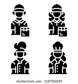professions avatar icons set = delivery man, courier girl, chef man, woman. Perfect for website mobile app, app icons, presentation, illustration and any other projects