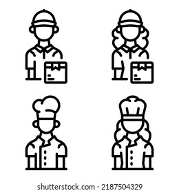 professions avatar icons set = delivery man, courier girl, chef man, woman. Perfect for website mobile app, app icons, presentation, illustration and any other projects
