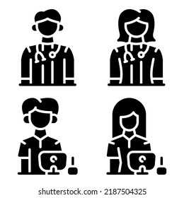 professions avatar icons set = doctor man, girl, graphic designer man, woman. Perfect for website mobile app, app icons, presentation, illustration and any other projects