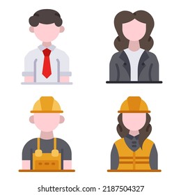 professions avatar icons set = employee man, girl, construction man, woman. Perfect for website mobile app, app icons, presentation, illustration and any other projects