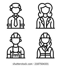 professions avatar icons set = employee man, girl, construction man, woman. Perfect for website mobile app, app icons, presentation, illustration and any other projects