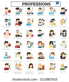 Professions avatar user flat icon set.